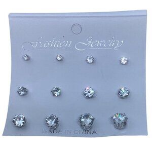 Fashion Jewelry Women's Round Cut Stud Earrings Set‎ 3mm-8mm 6 Pairs